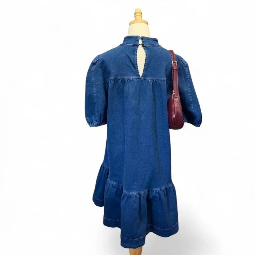Sugar Lips Denim Bow Dress Aura Jacey Size Large Boho Preppy Western - Picture 6 of 8